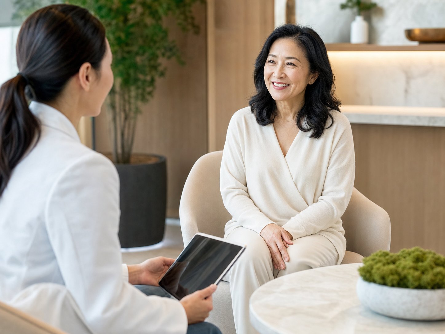 Physician and patient review a wellness plan together