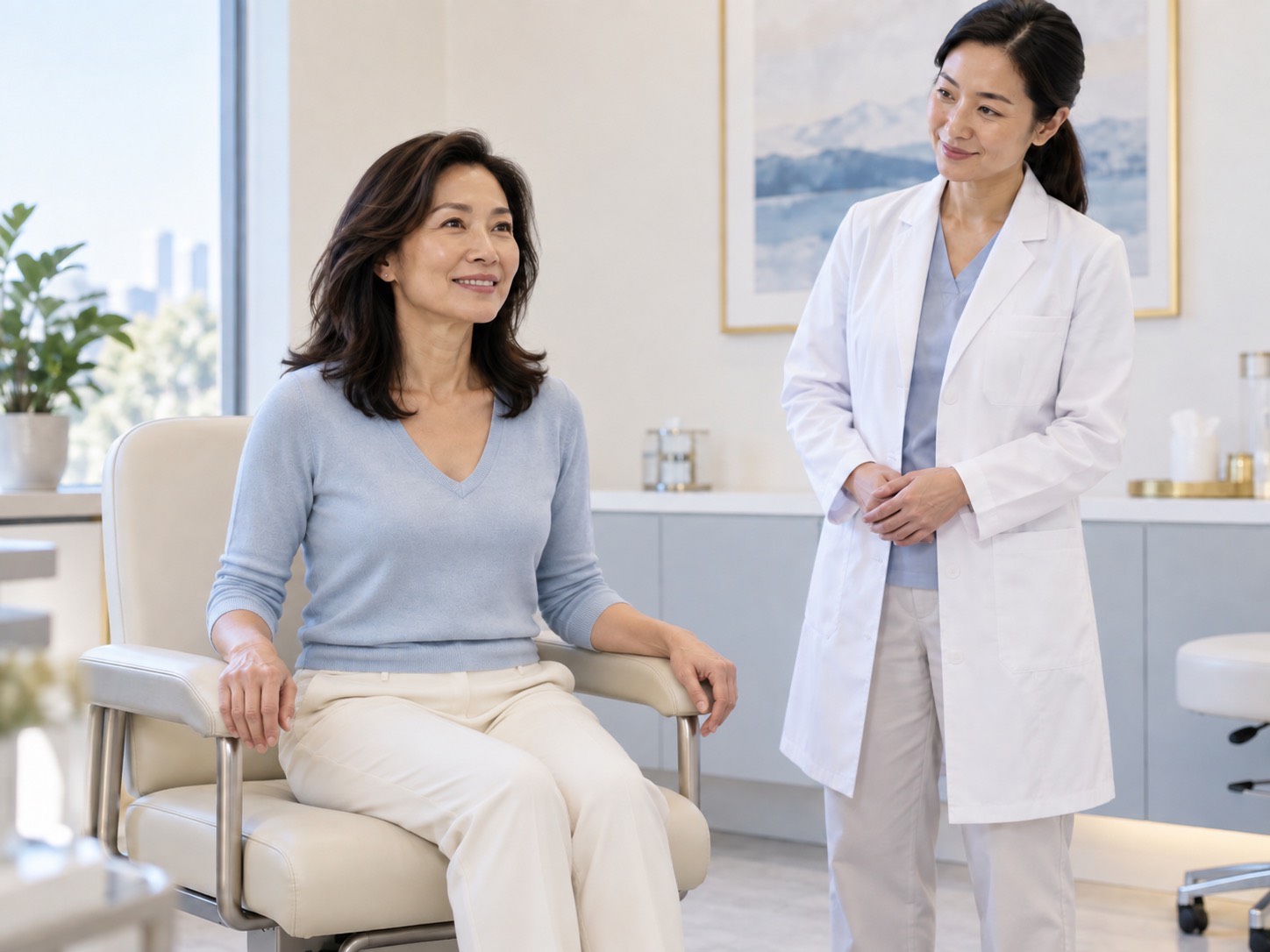 A physician follows up with a patient during a peptide therapy consultation