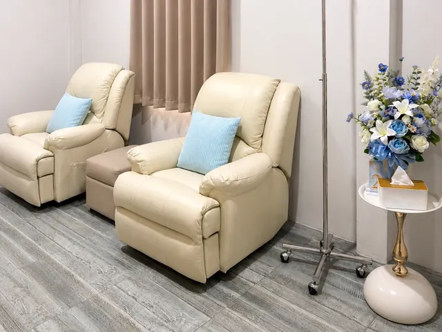 Two reclining infusion chairs and an IV stand at ARPAR